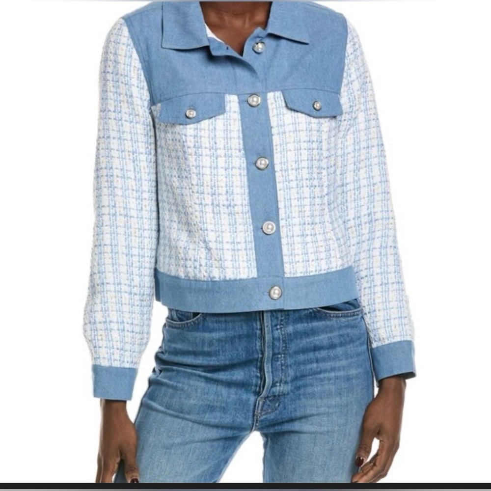 Nanette Lepore Light Blue and White Tweed Jacket